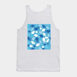 Hand drawn hibiscus, tropical leaves blue and white seamless summer time for fabric design Tank Top